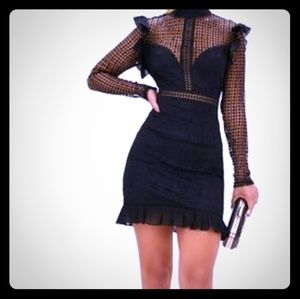Black lace chiffon frill bottom dress
